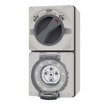 Switch Outlet Surface W/P 3PH 32A 500V 5 Pin Rnd Grey