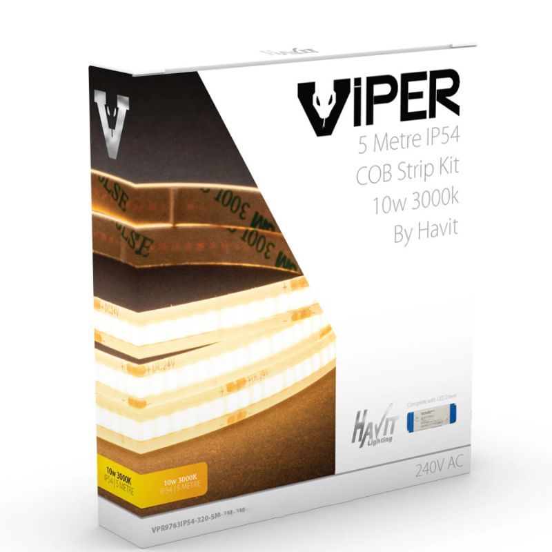 VPR9763IP54-320-5M - Viper COB 10w Per Metre 5m LED Strip kit 3000k ...