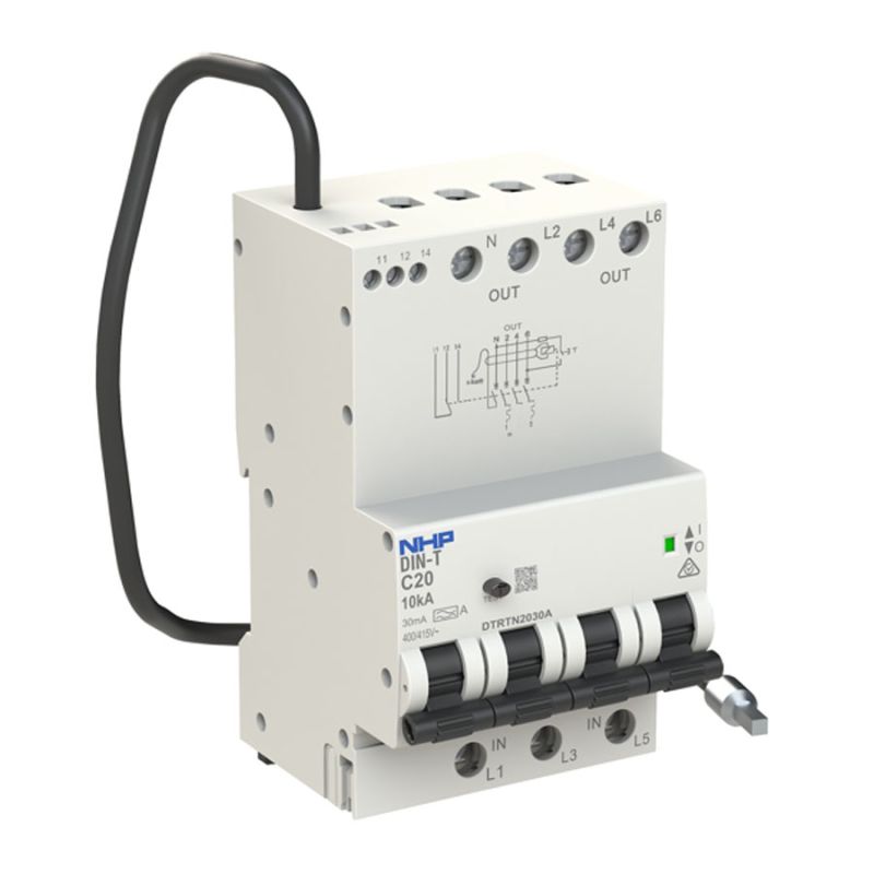 NHP DIN-T RCBO Type A 415 VAC 25 Amp 10 kA 3 Pole + N 30 mA IP40 4 ...