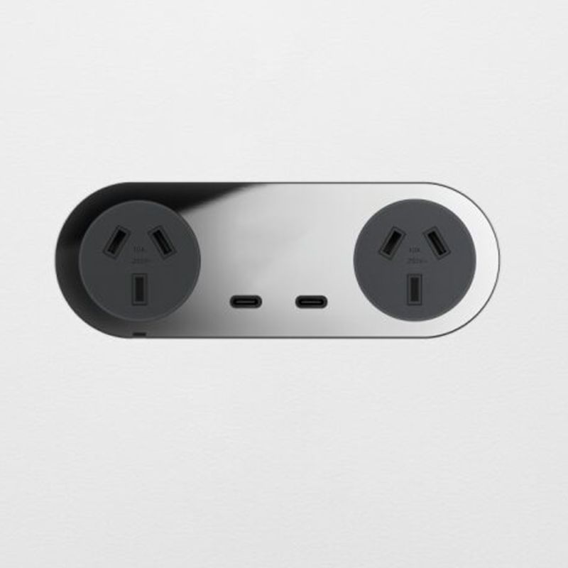 ZETR 13 Carbon Double Outlet USBC Faceplate Black in Mirror Steel | Cetnaj